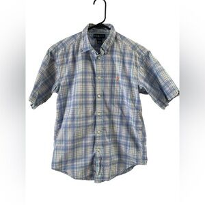 Ralph Lauren blue plaid short sleeve button down shirt